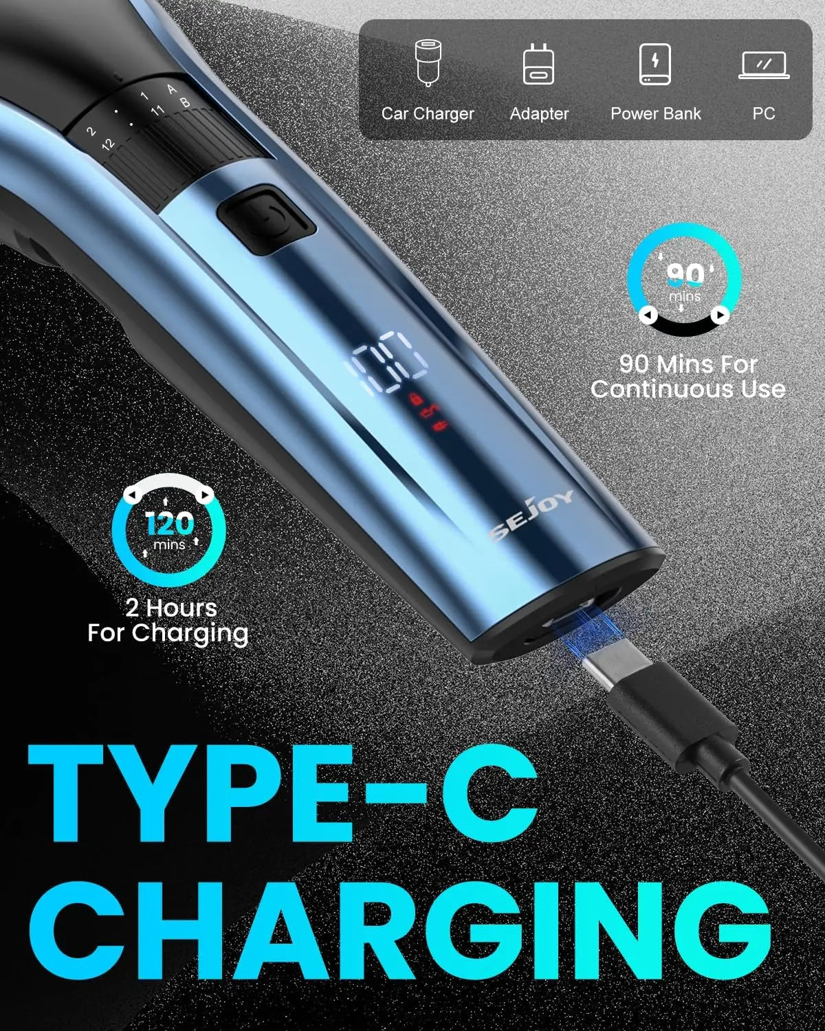 SEJOY Hair Clippers for Men Cordless Clippers for Hair Cutting Professional Men's Hair Clippers Rechargeable Hair Trimmer