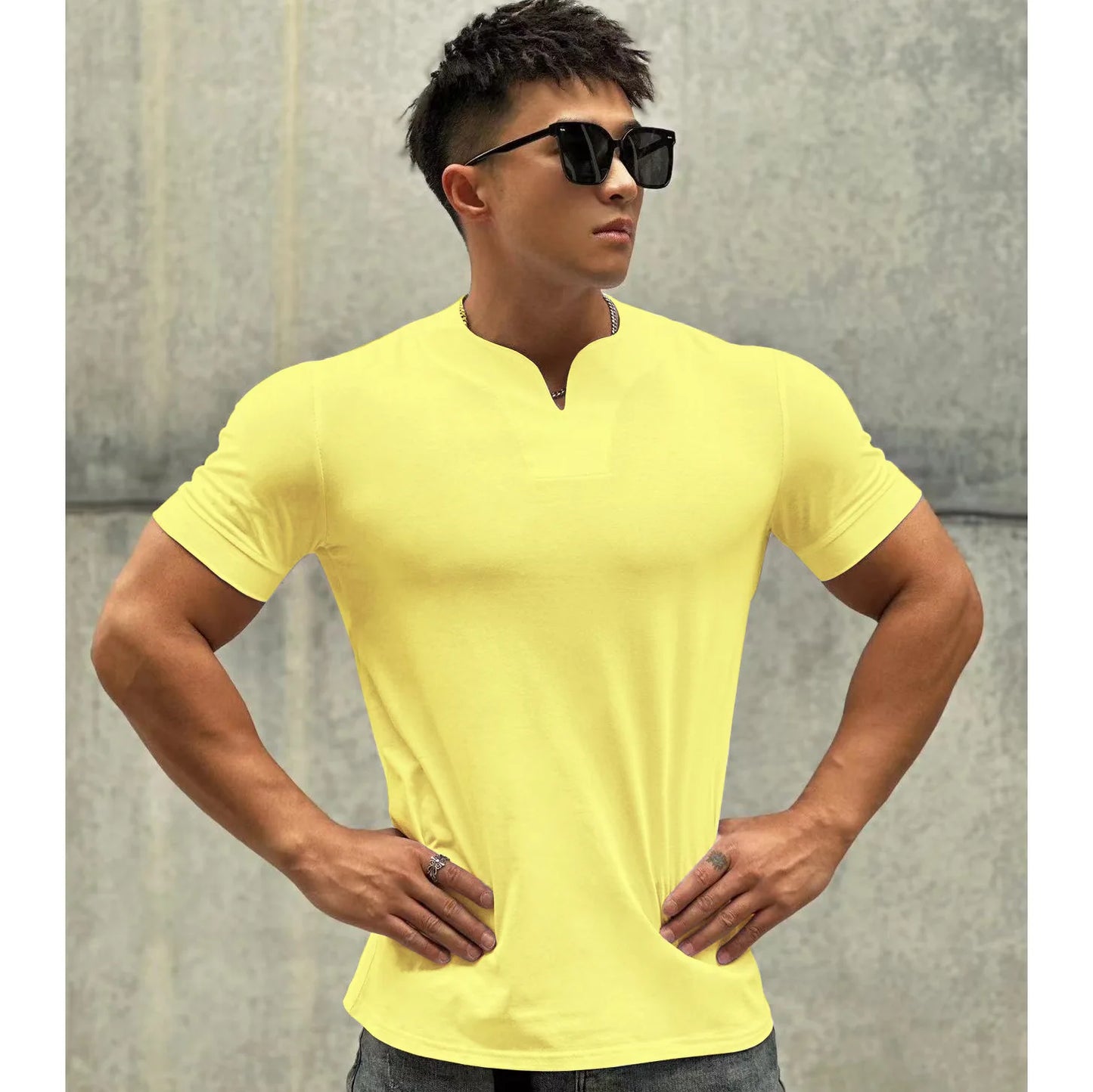 Men’s Slim Fit V-Neck T-Shirt – Summer Cotton Gym Tee