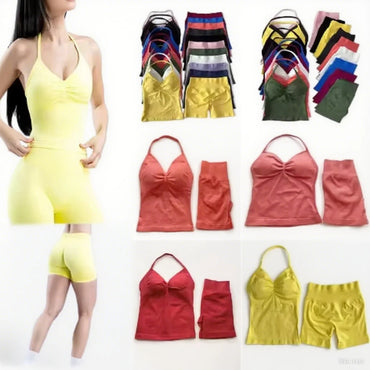 Summer fitness shape  beautiful shoulder straps  chest pillow  bra and yoga shorts  a must for fitness.