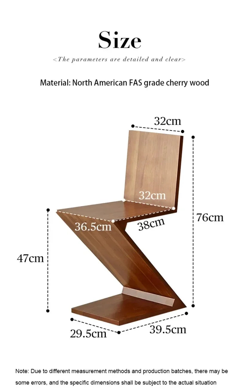 Zigzag Wood Chair Imitation Medieval Designer Z-shaped Dining Chair Creative Backrest Stool Home Nordic Chair for Bedroom