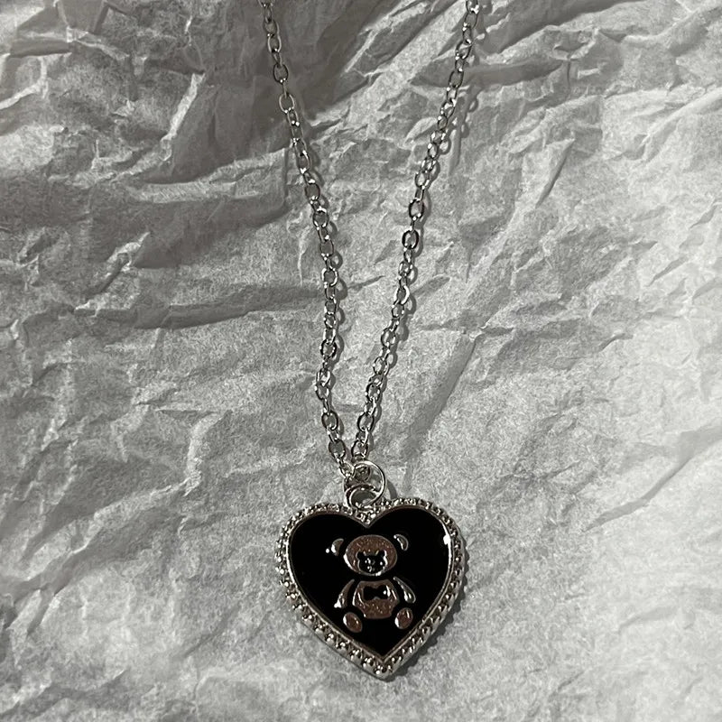 Kpop Double Layer Heart Necklace Women’s Pendant Chain