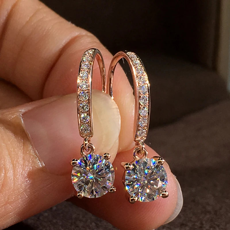 Huitan Rose Gold CZ Dangle Earrings for Women