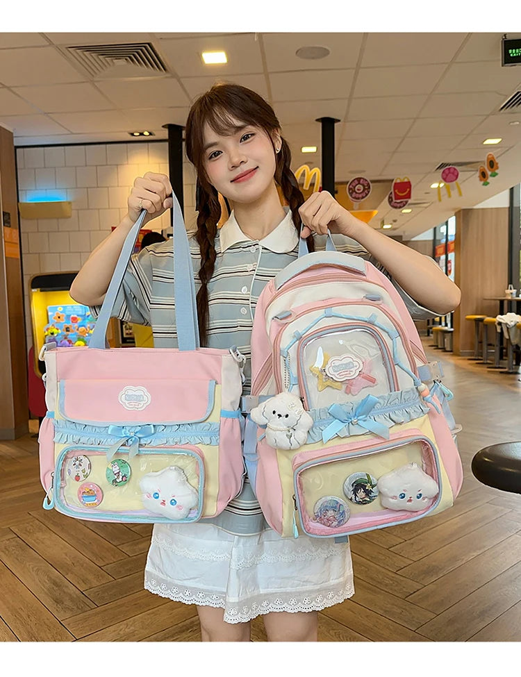 Large Capaci Children's School Bag Set for Girls Primary And Middle School Double oulder Bapa Sweet College Sle