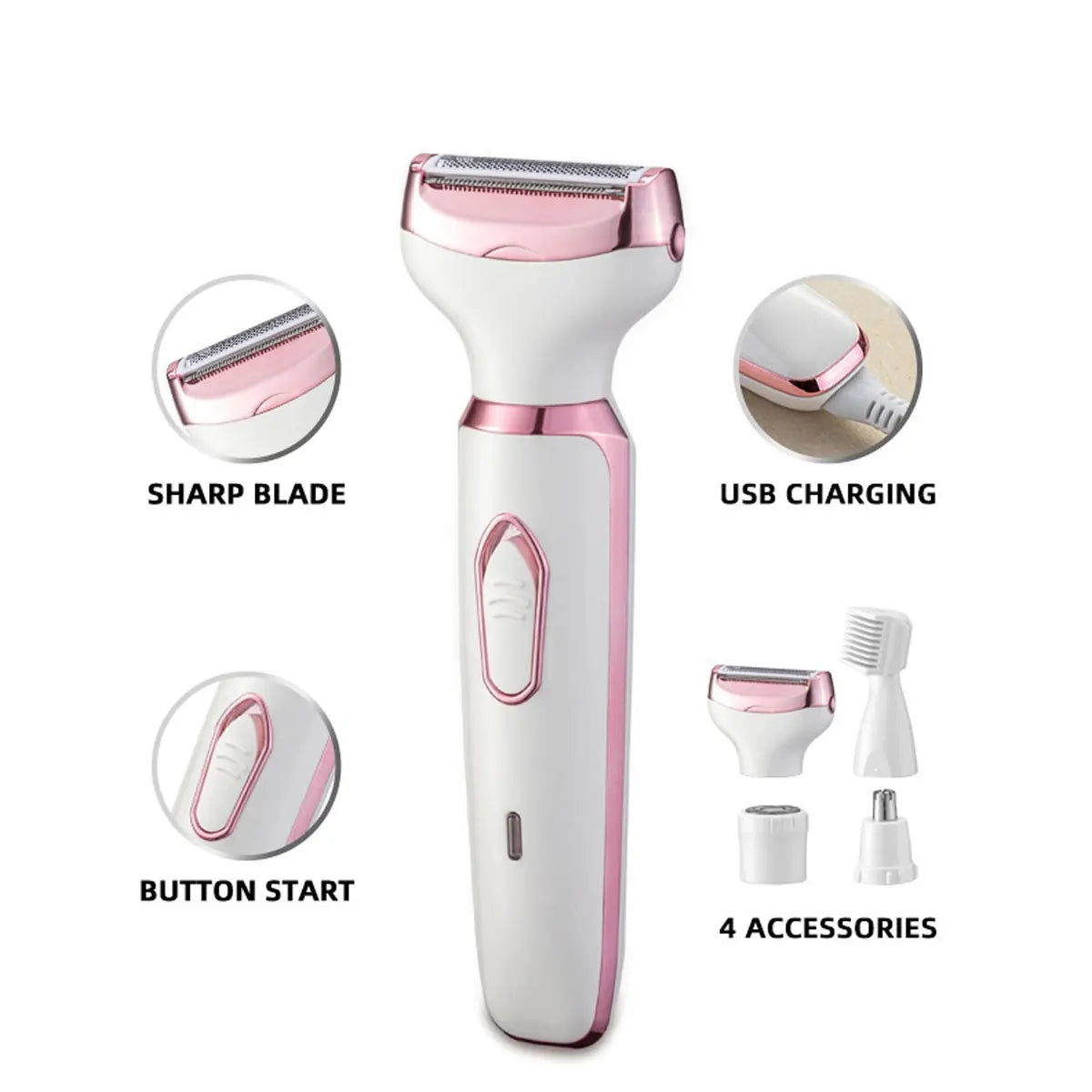 4-in-1 Electric Hair Trimmer for Women USB Rechargeable