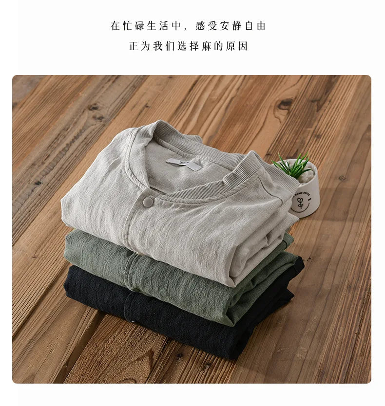 Men’s Cotton Linen Jacket – Casual Travel Stand Collar