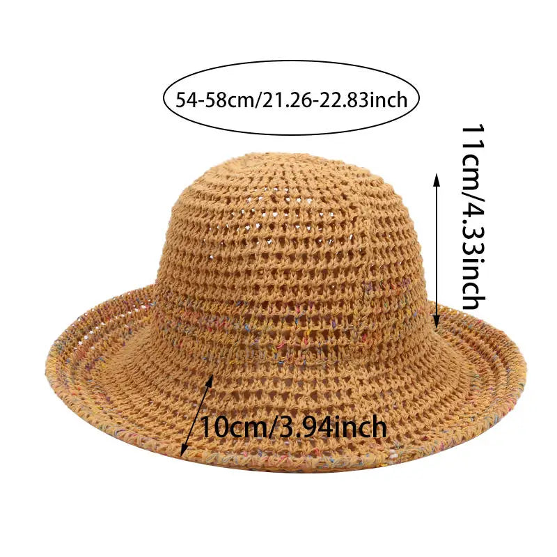Rainbow woven women's sunscreen hat summer Japanese straw hat  protective fashion, breathable hollow beach sun hat