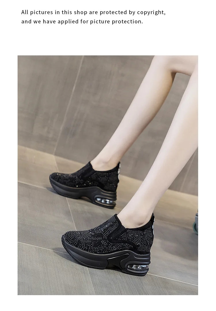 2023Women's Shoes  Autumn New Casual Small White Shoes Rhinestone Platform Sports Air Cushion Shoes Plus Size Zapatos De Mujer