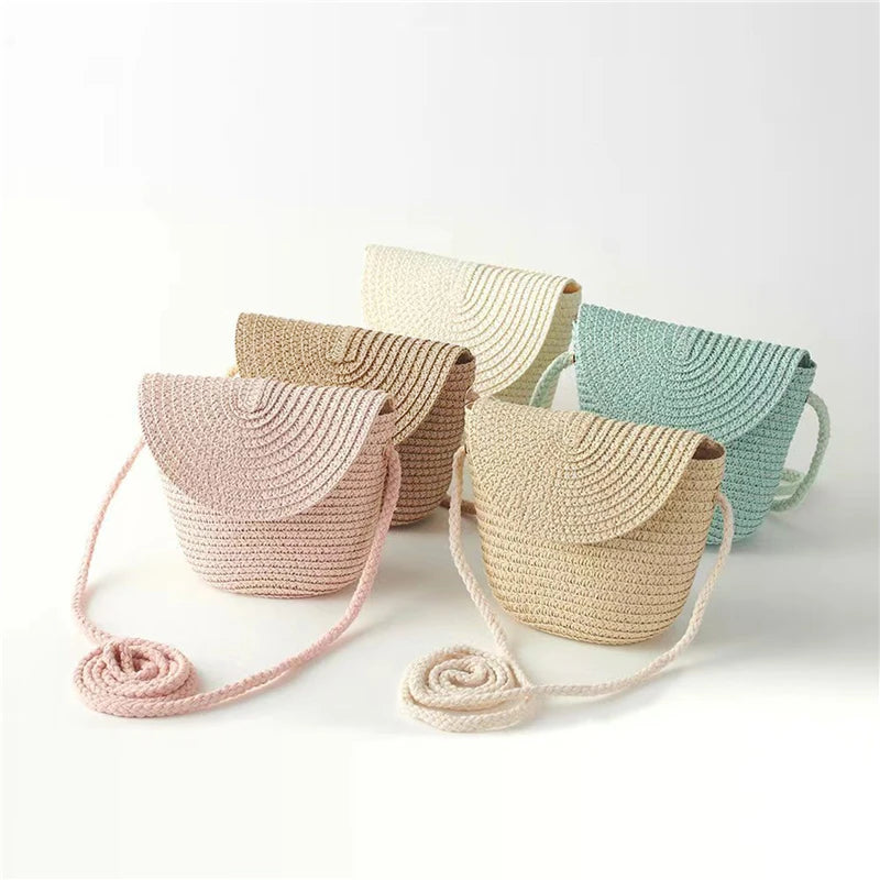 Girls’ Woven Straw Crossbody Shoulder Messenger Bag