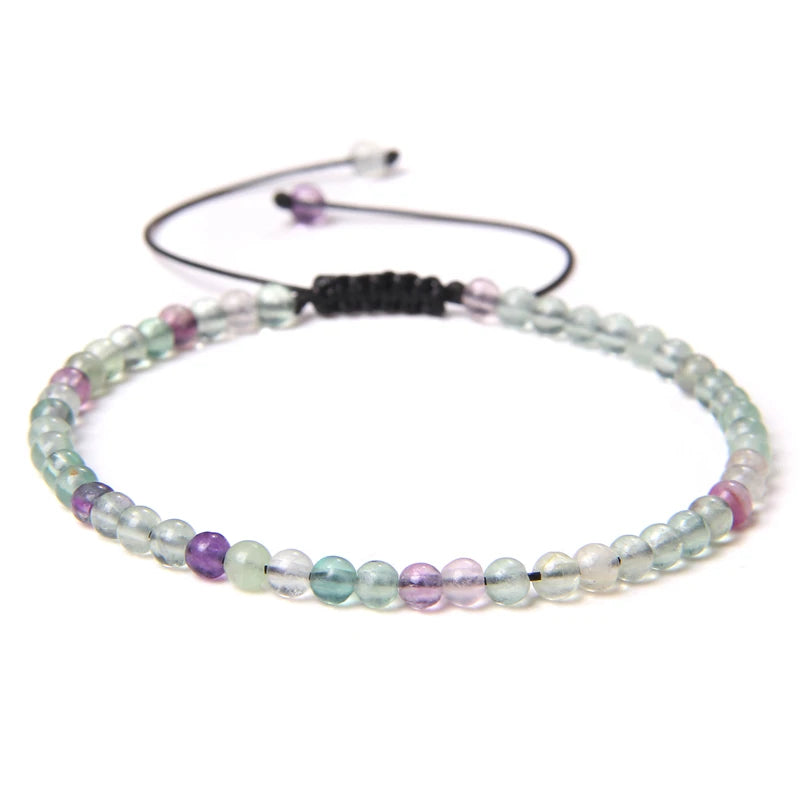 4MM Natural Stone Beaded Bracelet – Adjustable Unisex Quartz