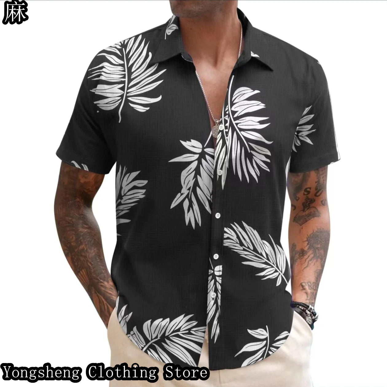 Men’s Summer Linen Print Short Sleeve Casual Shirt