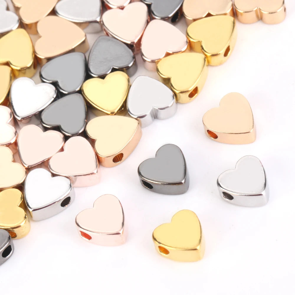30pcs Gold & Silver Heart Spacer Beads