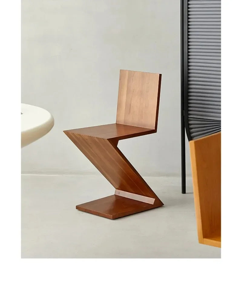 Zigzag Wood Chair Imitation Medieval Designer Z-shaped Dining Chair Creative Backrest Stool Home Nordic Chair for Bedroom