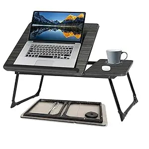 Work/Study in Bed Comfortably  Adjustable & Foldable Lap Desk with Cup Holder, Ventilated Design Prevents Overheating.