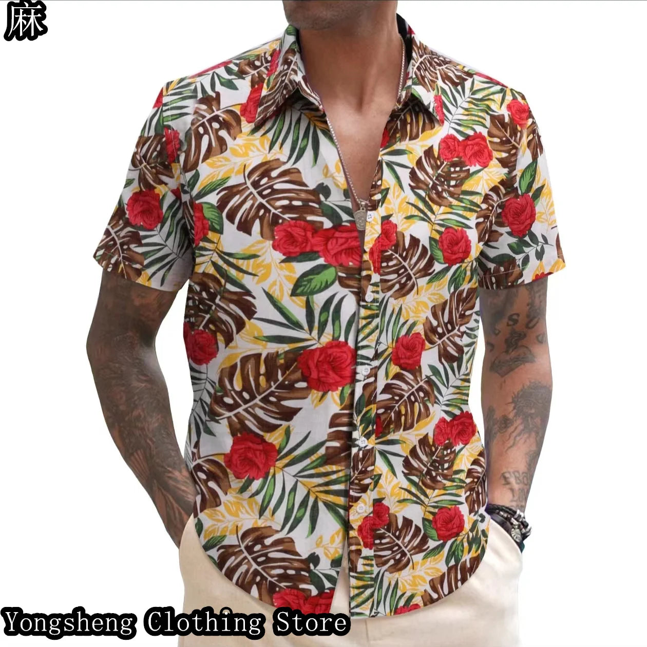 Men’s Summer Linen Print Short Sleeve Casual Shirt