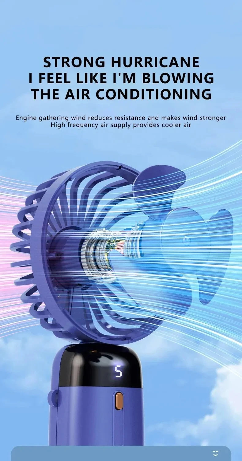 USB Handheld Mini Fan Foldable Portable Neck Hanging Fans 5 Speed USB Rechargeable Fan with Phone Stand and Display Screen
