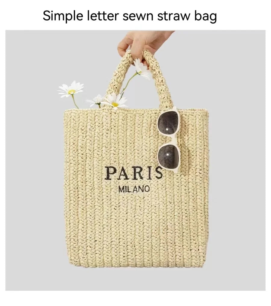 Women's Summer Beach Straw Style Tote Bag Handwoven Large Capacity Luxury Designer Travel Handbags Casual Portable Shoulder Bags