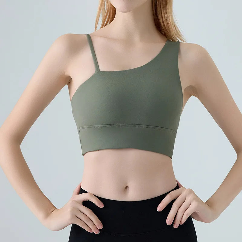 Sports Bra for Women, Shock-absorbing and Anti Sagging Bra, Worn Externally with Chest Cushion, Sloping Shoulder, Fitness Dance