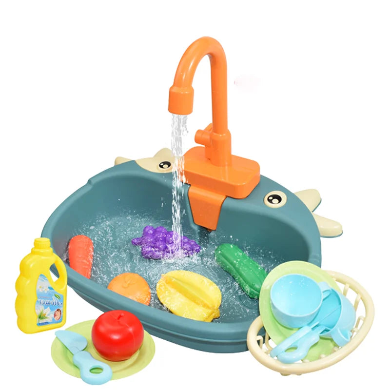 Kids Kitchen Sink Toy Set – Electric Pretend Play Dishwasher