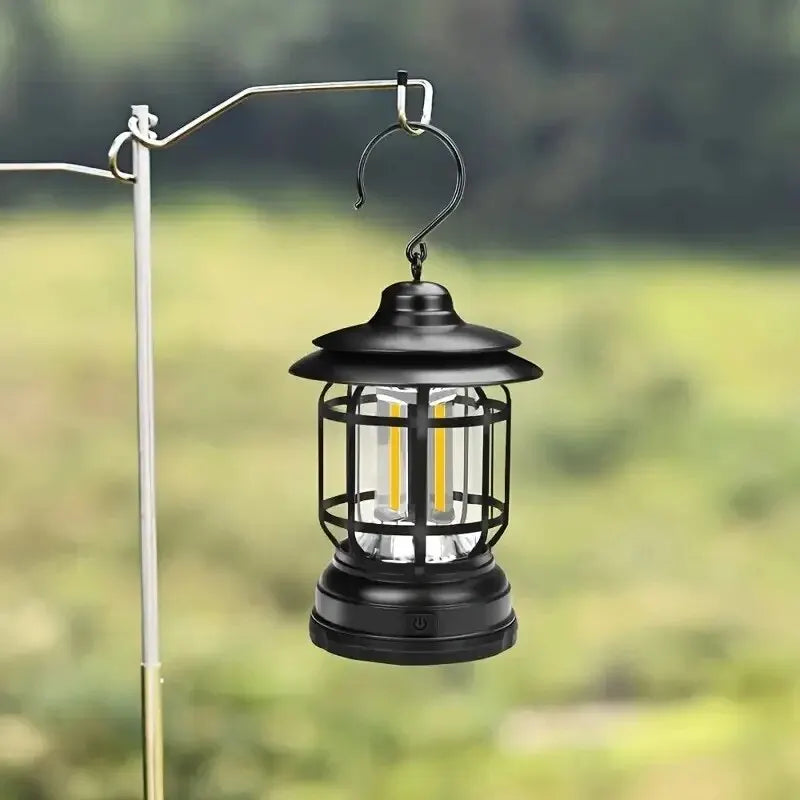 Retro Camping Lantern - Portable Tent/Table Lamp with Hanging Hook - Ideal for Outdoor Adventures, Garden Decor - Battery