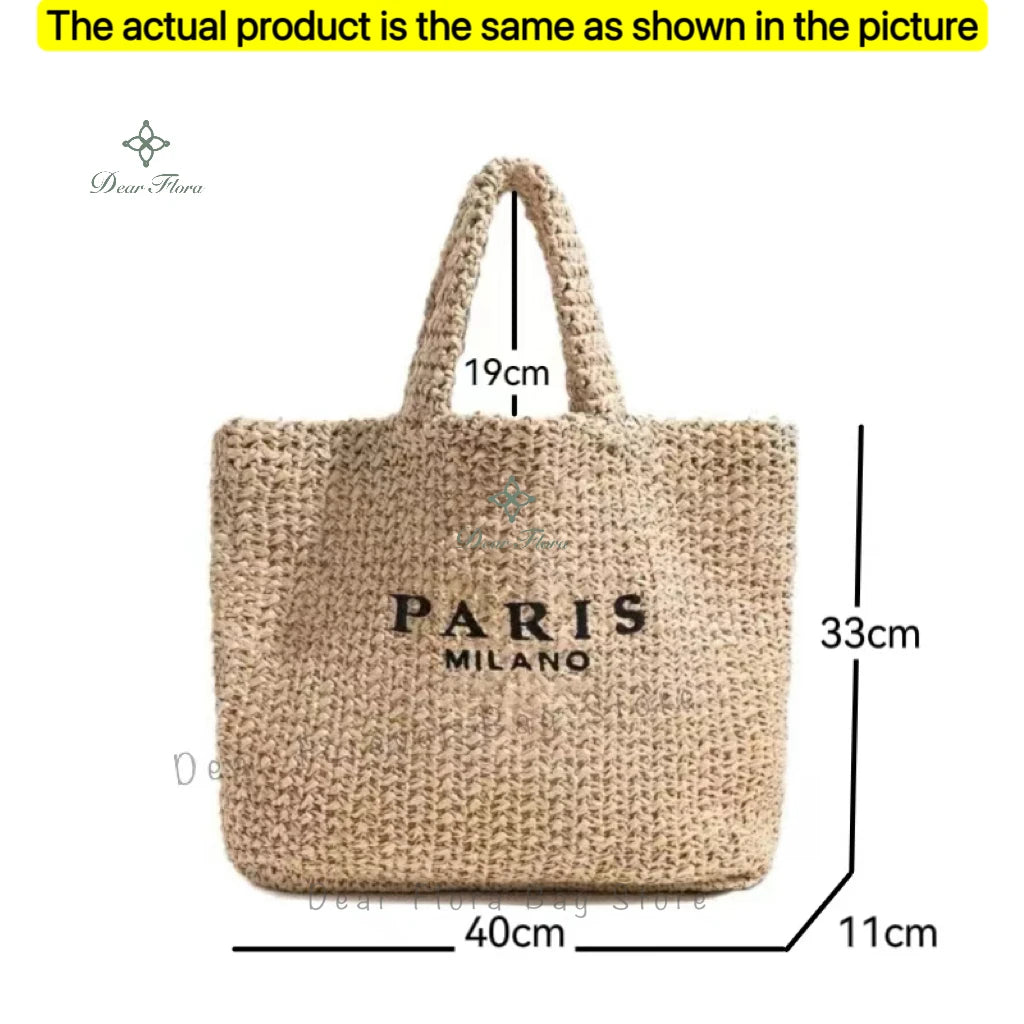Women's Summer Beach Straw Style Tote Bag Handwoven Large Capacity Luxury Designer Travel Handbags Casual Portable Shoulder Bags