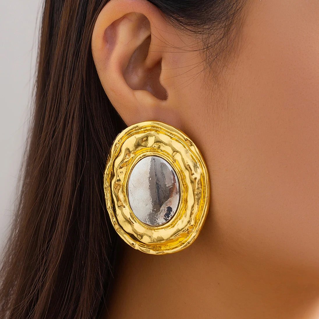 Large Round Circle Stud Earrings – Vintage Punk Style