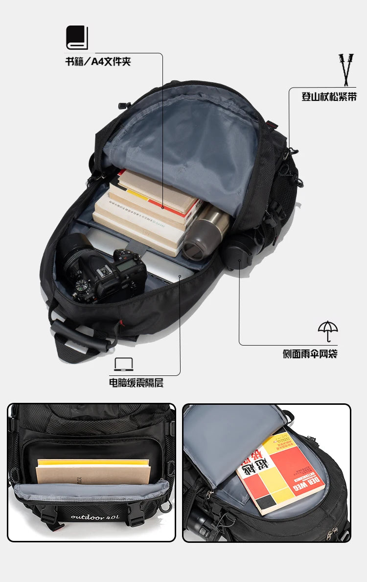 Travel backpack 40L waterproof lightweight outdoor hiking, men's and women's camping backpack