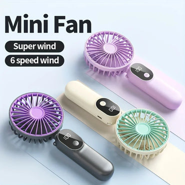 Foldable Mini Handheld Fan – 6 Speeds USB Rechargeable
