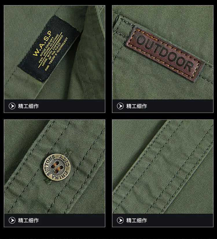 Men Cargo Shirt Short Sleeve Casual Cotton Work Shirt