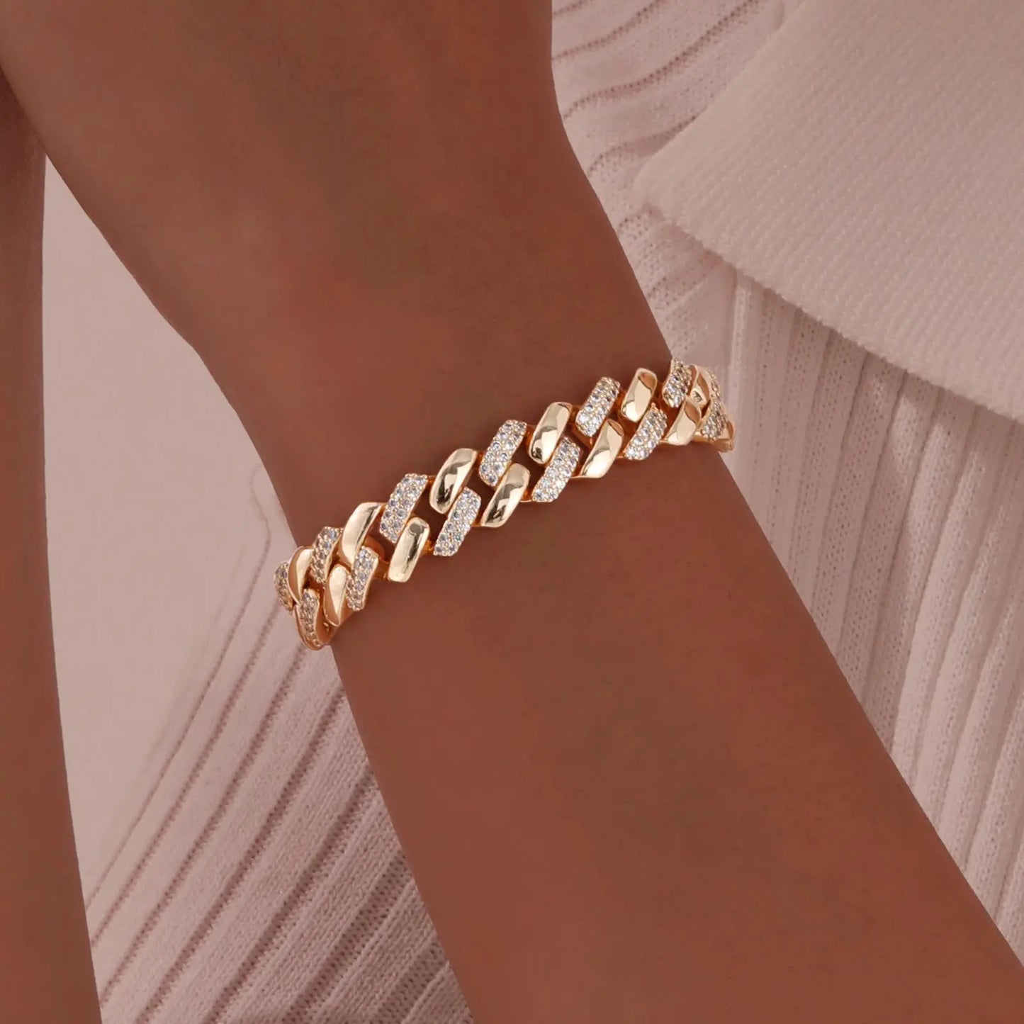 Vnox  Block Chain Bracelets For Women Cubic Zirconia Inlay, Gold Plated Fashion Charm Jewelry Gifts To Girlfriend