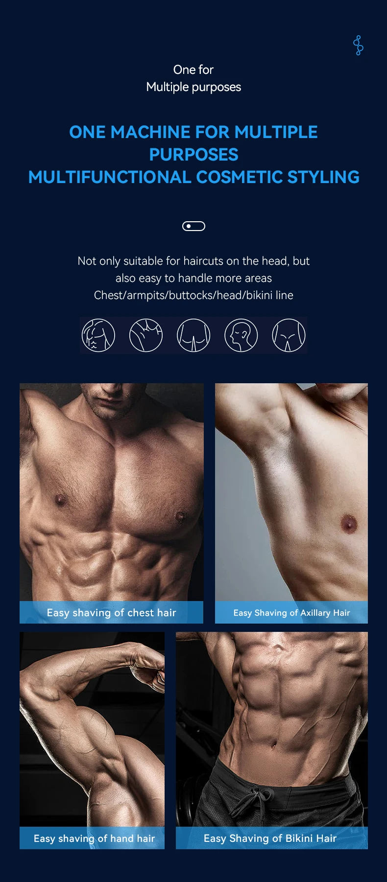 Waterproof Male Body Hair Trimmer with Ceramic Blade