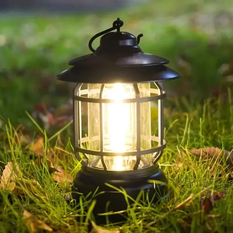 Retro Camping Lantern - Portable Tent/Table Lamp with Hanging Hook - Ideal for Outdoor Adventures, Garden Decor - Battery