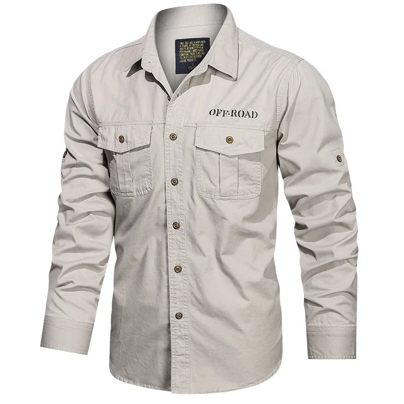 Men’s Outdoor Cotton Work Shirt – Multi-Pocket Safari Style