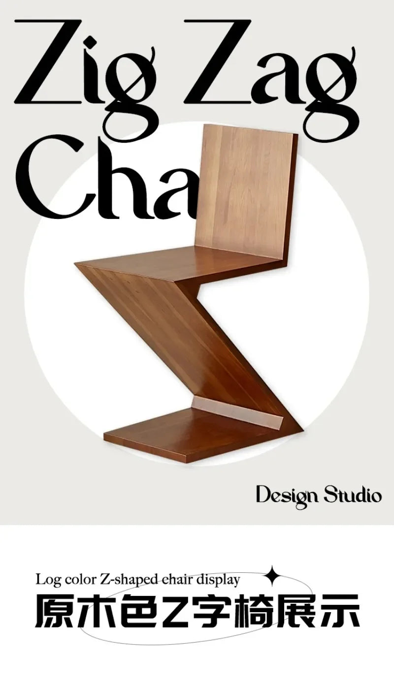 Zigzag Wood Chair Imitation Medieval Designer Z-shaped Dining Chair Creative Backrest Stool Home Nordic Chair for Bedroom