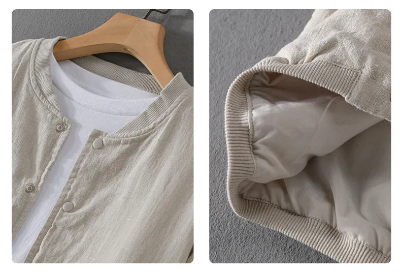 Men’s Cotton Linen Jacket – Casual Travel Stand Collar