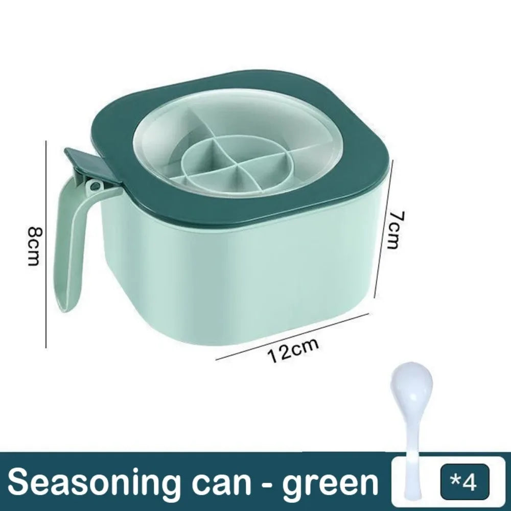 Multi-Compartment Kitchen Condiment Set with 4 Spoons