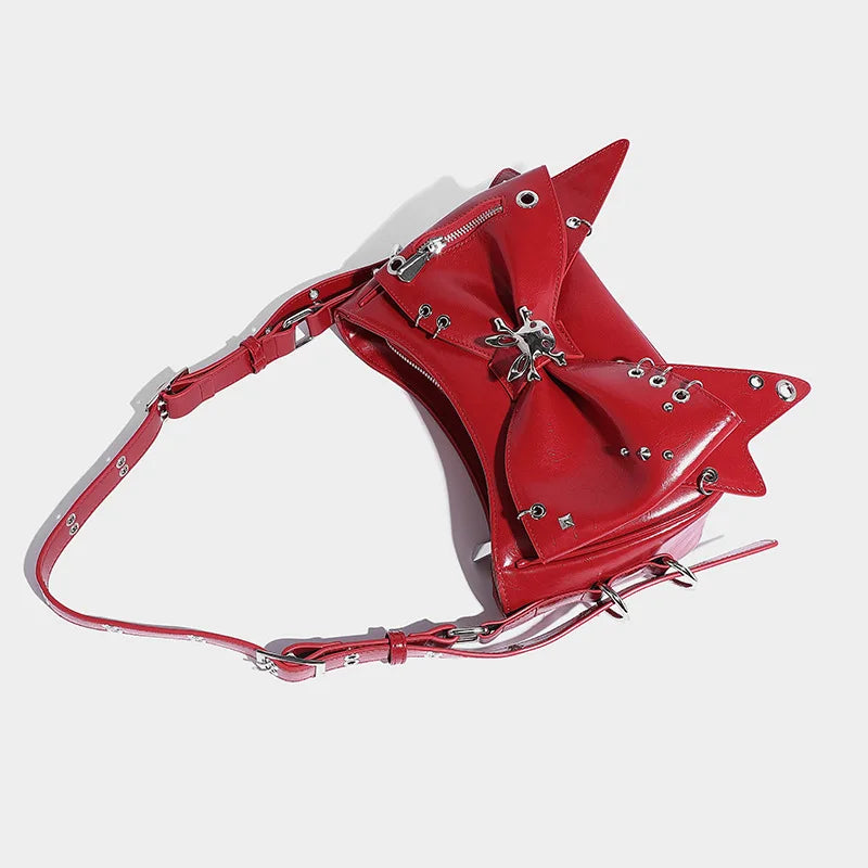 Spice Girl Rivet Bolsos Mujer Motorcycle Bow Bag Underarm Shoulder Bags American Style Sac Femme New Adjustable Strap Bolso