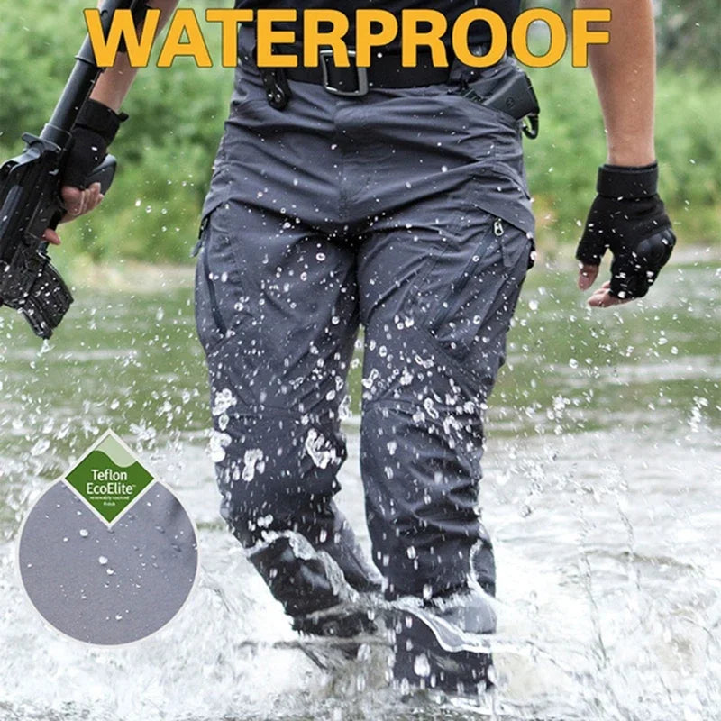 Men’s Waterproof Cargo Pants Multi-Pocket Training Trousers