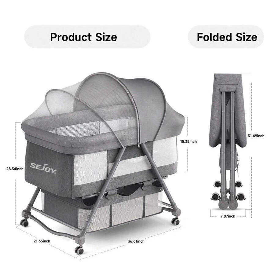 Sejoy 3 in 1 Rocking Crib Baby Bassinet Newborn Beside Sleeper Infant Sleeping Bed Convertible Anti-mosquito Foldable Portable