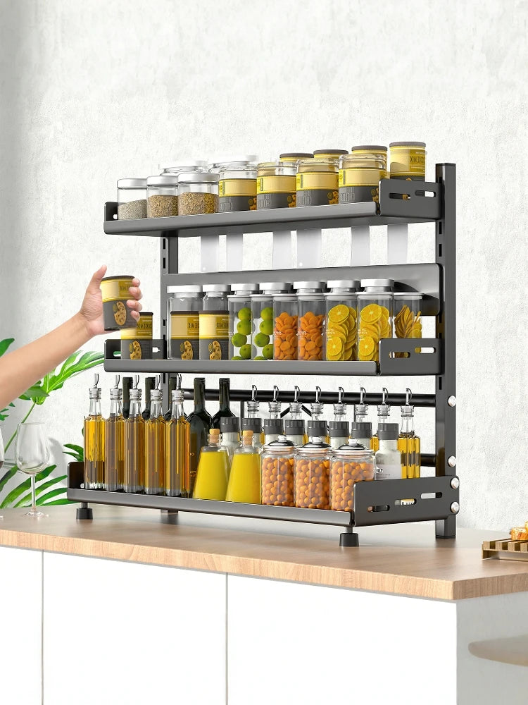 Multi-Layer Kitchen Storage Rack Carbon Steel for Spices and Tools