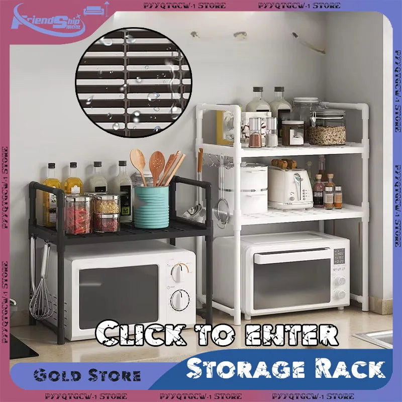 2-Tier Kitchen Microwave Storage Rack Condiment Organizer