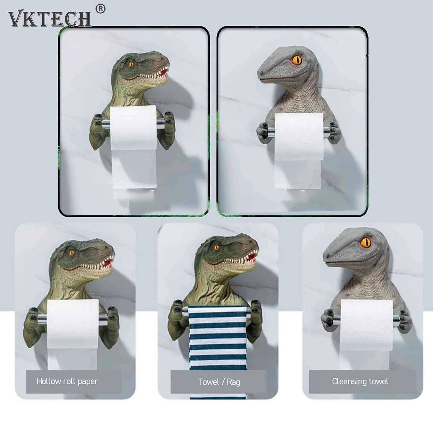 Resin Dinosaur Toilet Paper Holder WC Tissue Rack Punch-free Shelf Bathroom Wall-mounted Tissue Rack Roll Paper Hanger Rack for