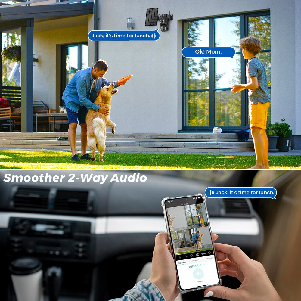 4K 8MP Solar Security Camera – Dual Lens WiFi PIR IP Camera