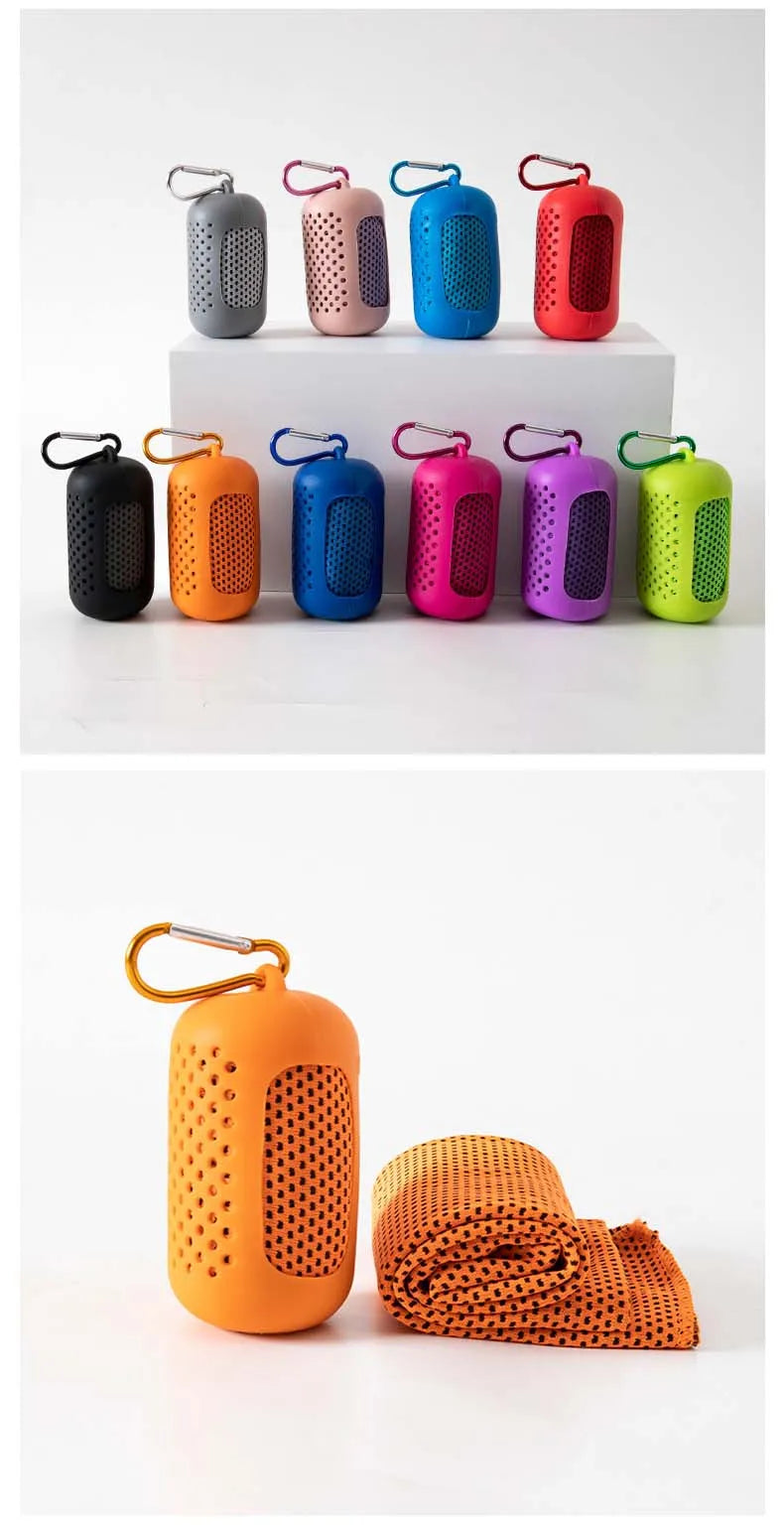 Sport Towel with Mini Silicon Gel Set Portable Breathable Sweat Absorption  Fitness Sport GYM Running Outdoor Quick Dry Cool