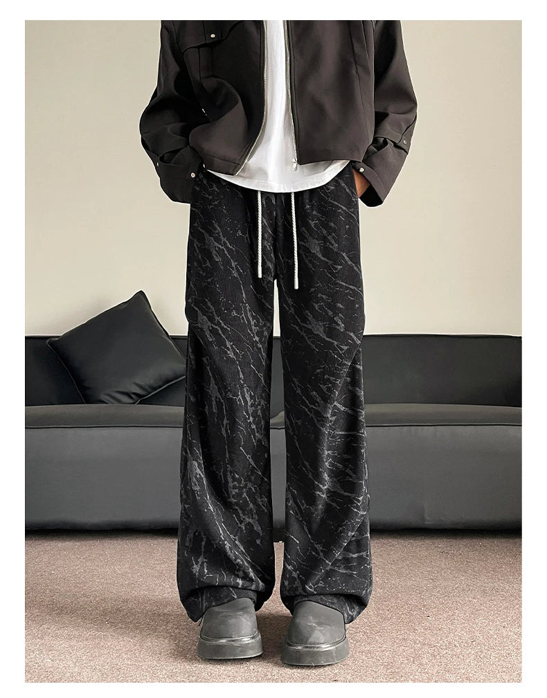 Men’s Corduroy Tie-Dye Cargo Pants Loose Autumn Trousers