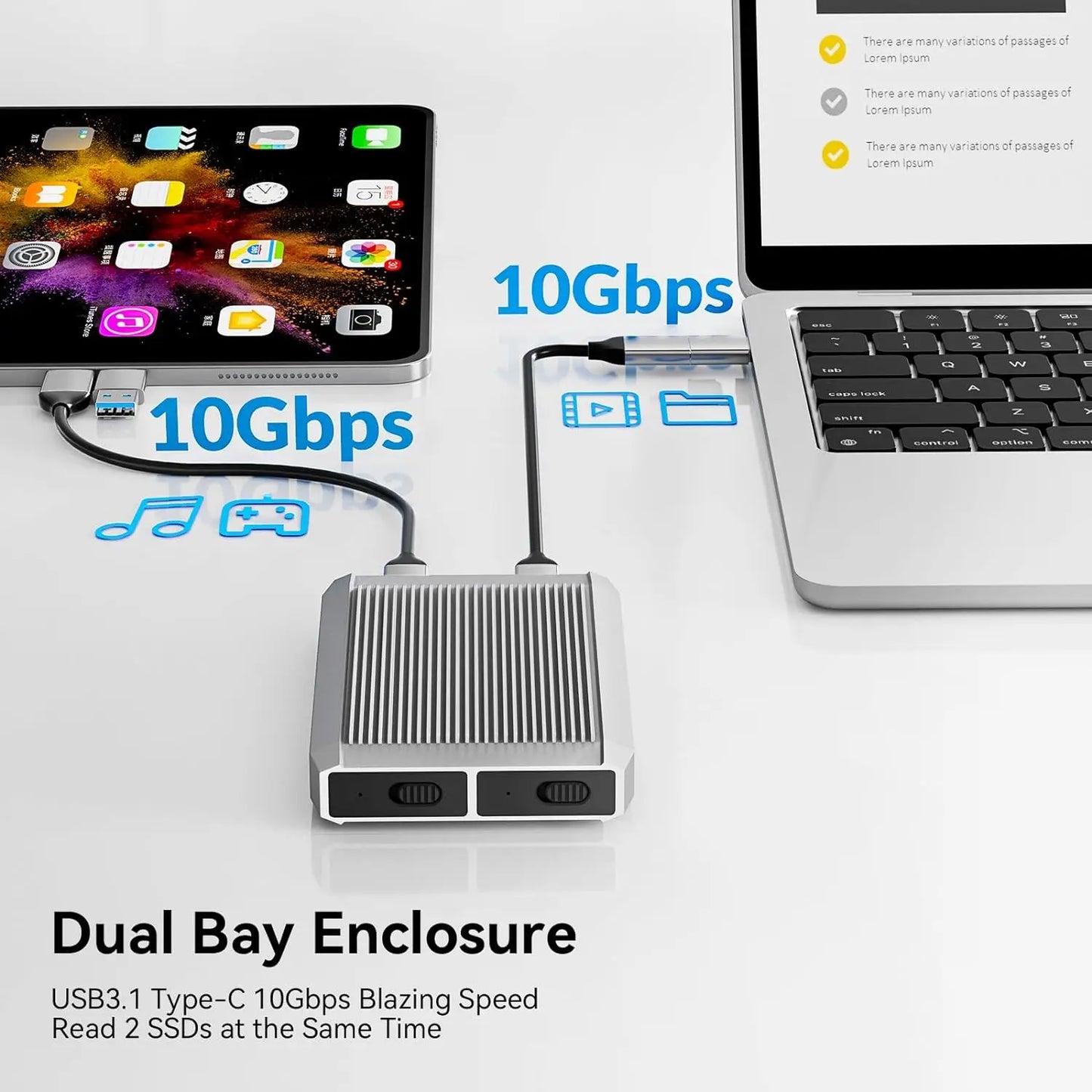 Yottamaster 10Gbps Tool Free Dual Bay M.2 NVMe 2bay SSD Enclosure USB3.2 Type C NVMe PCIE & 6Gbps SATA External Hard Drive Case