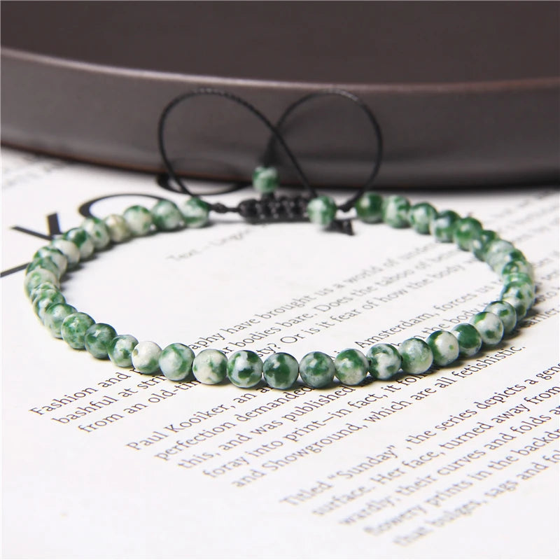 4MM Natural Stone Beaded Bracelet – Adjustable Unisex Quartz
