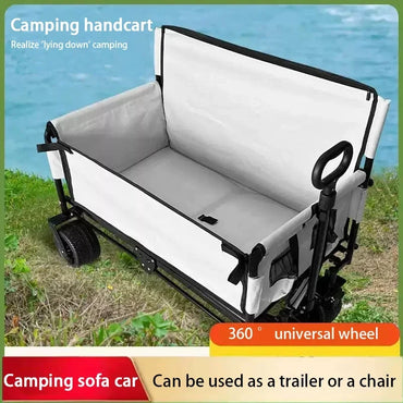 Foldable Camping Handcart with Sofa Seat Outdoor Storage