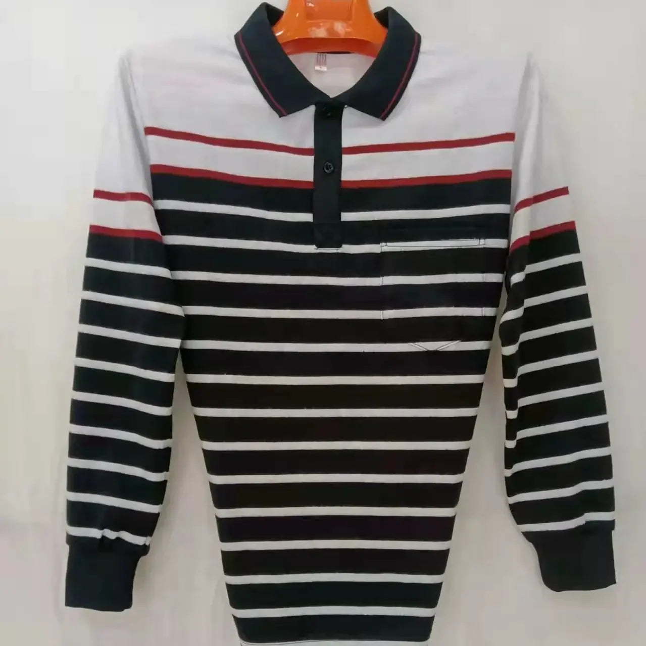 Men’s Striped Polo Shirt – Long Sleeve Cotton Casual