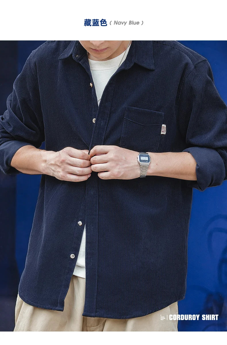 Men’s Corduroy Long Sleeve Casual Slim Fit Shirt