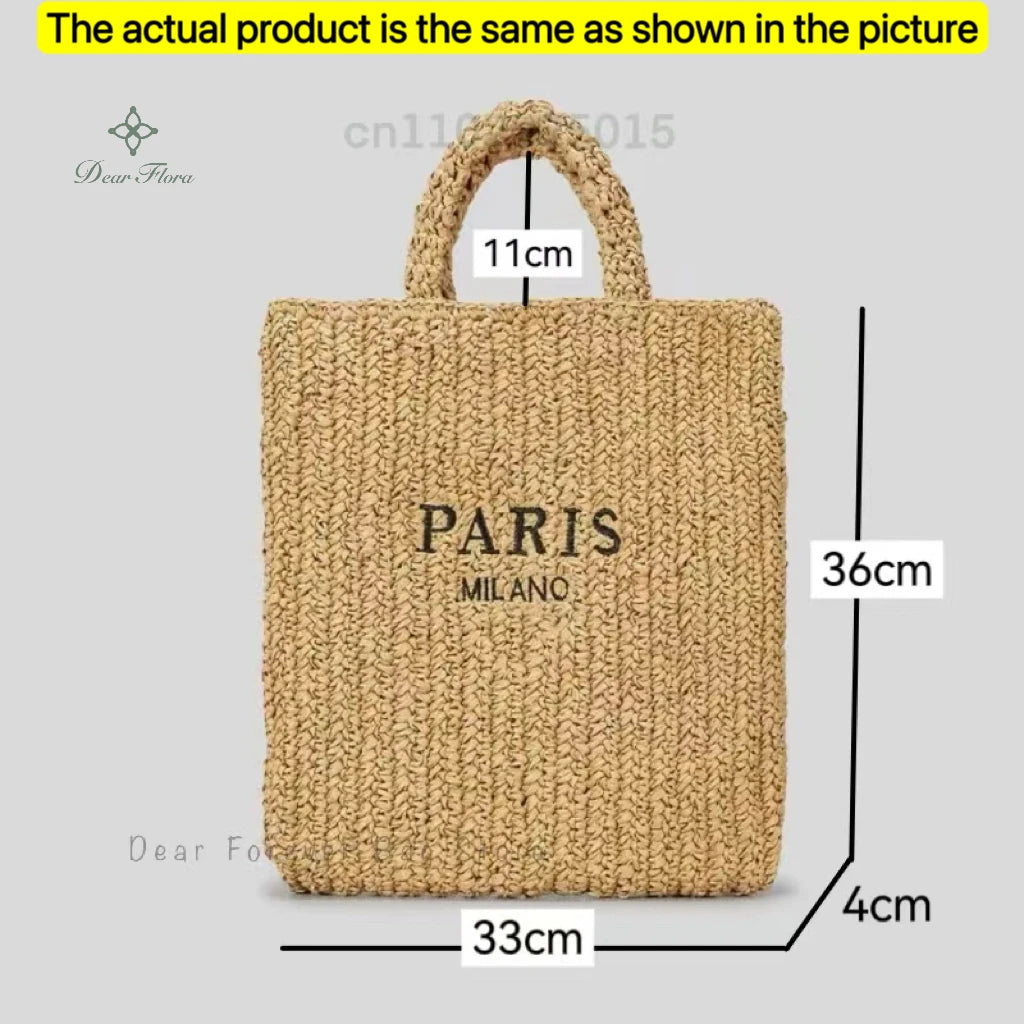 Women's Summer Beach Straw Style Tote Bag Handwoven Large Capacity Luxury Designer Travel Handbags Casual Portable Shoulder Bags
